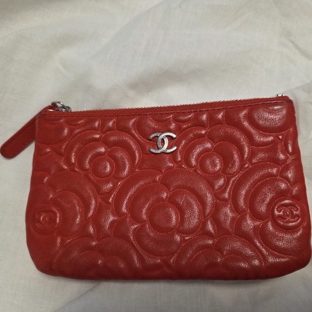 CHANEL Red Floral Embossed Clutch
